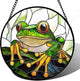 DASTOLL Stained Glass Window Hanging, Green Frog White Petals Sun Catchers Colorful Glass Panel Cute Suncatcher Decor for Birthday for Women, Men, Wife, Aunt, and Mom 14.9x14.9 in