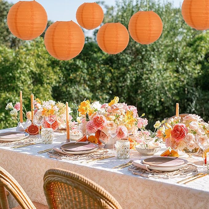 BEISHIDA 8-Inch Orange Round Paper Lanterns Hanging Decorative Chinese Paper Lanterns Lamp for Birthday Wedding Party Decoration and Baby Bridal Shower（6 Packs）