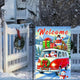 Christmas Welcome Bus Garden Flag 12x18 Inch Double Sided Holiday Santa with Gifts Snowman Small Outdoor Yard Flag Seasonal Welcome Garden Banner for Porch Lawn Patio Christmas Decor