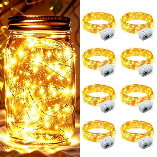 chzk 8 Pack Fairy Lights 7Ft 20 LED Twinkle String Lights 3 Modes Battery Operated Waterproof Firefly Starry for Mason Jar Wedding Birthday Party Table Centerpieces Bedroom Christmas,Warm White