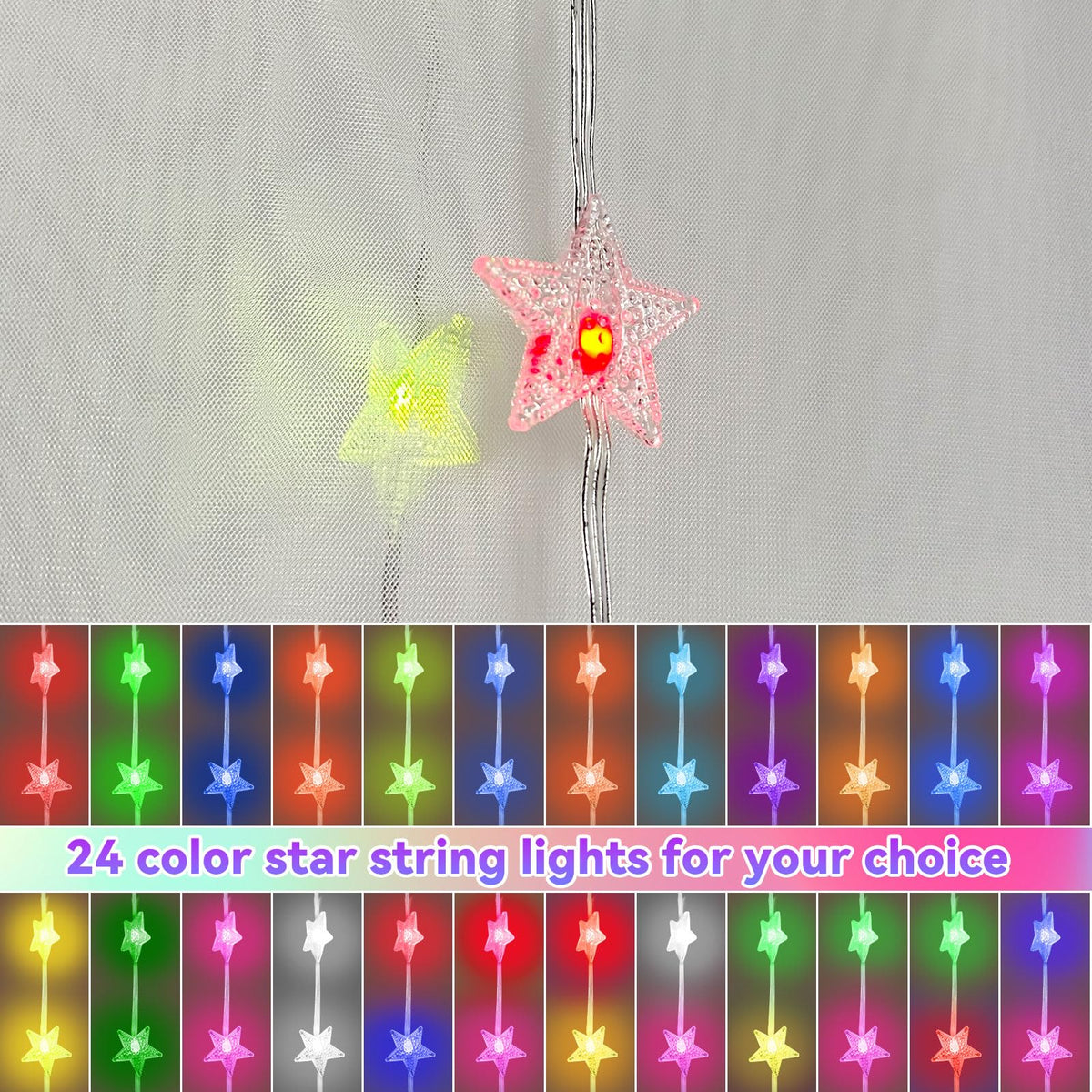 Obrecis Bed Canopy with LED Star Lights, Princess Canopy Bed Curtain