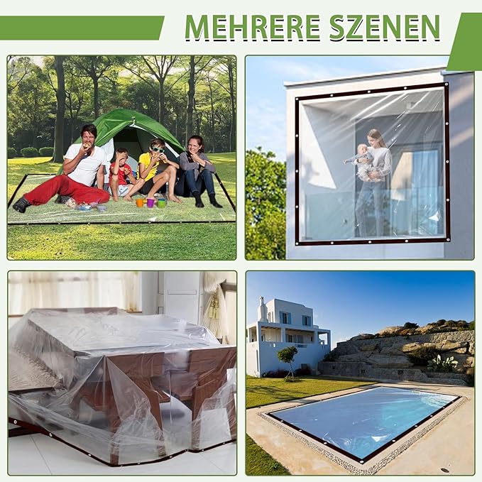 Clear Tarp Waterproof with Grommets 8x12,Heavy Duty PVC Vinyl Tarps Cover,Transparent Tarpaulin Large (Small) for Outdoor/Camping/Plant/Garden/Chicken Coop/Cat Litter
