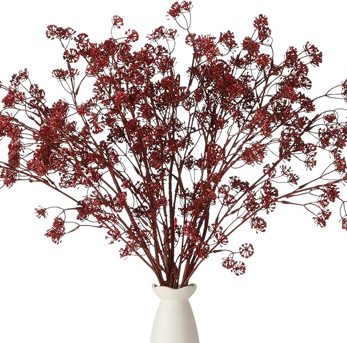 Zeyune 5 Pcs Faux Berry Stems Artificial Dusty Plum Stem Soft Plum Sedum Berry Picks Branches Faux Spray for Home Fall Christmas Thanksgiving Farmhouse Mantel DIY Decorations (Dark Red)