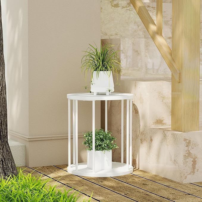 Leinade Plant Stand Indoor,small plant stool,Flower Pot Corner stand holder,Mid Century Heavy Duty Metal Tall Home Decor,Modern Round End Table,Small Rustic Display Stand for Living Room,Bedroom(White,2 Packs)