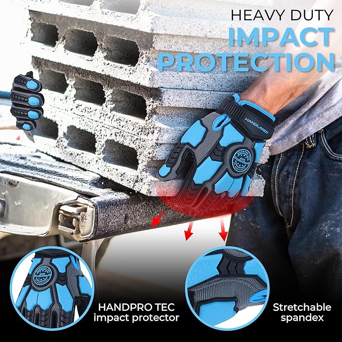 HANDLANDY Anti Vibration Gloves, SBR Padding, TPR Protector, Mechanic Work Gloves (Large, Black)