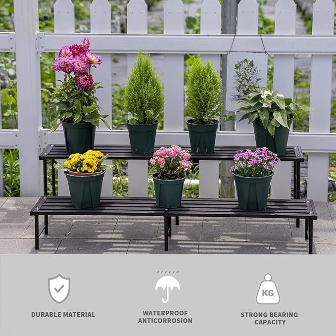 OUTEROOM Metal Plant Stand, Rust-proof Aluminum Flower Pot Stand, Plants Display Stands Decoration Racks for Living Room Balconies and Gardens (90 Ebony)