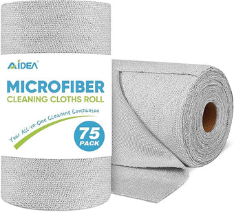 AIDEA Microfiber Cleaning Cloth Roll, Grey 75PK, Reusable Paper Towels Tear Away Cloth, Microfiber Towels for Cars, Wash Cloths, Lint Free Rags for House, Kitchen,Window,Cleaning Supplies 11.5"×11.5"