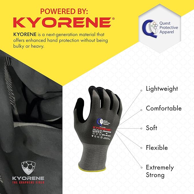 Quest Protective Apparel Cut Resistant Work Gloves (ANSI A1) – Lightweight Graphene Gloves for Gardening,DIY,Mechanical & General Handling – Breathable Grip Gloves for Men & Women – Medium, Case of 72