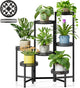 NQW 7 Tier Large Metal Plant Stand Indoor Outdoor with 7.9 Inch Wide Tray, Tiered Corner Plant Stand, Flower Display Holder Shelf, Folding Tall Rack for Patio Porch Balcony Living Room Garden - BlackWave