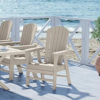 WestinTrends Dylan Dylan Outdoor Patio Shell-Back Adirondack Dining Chair Weather Resistant Sand