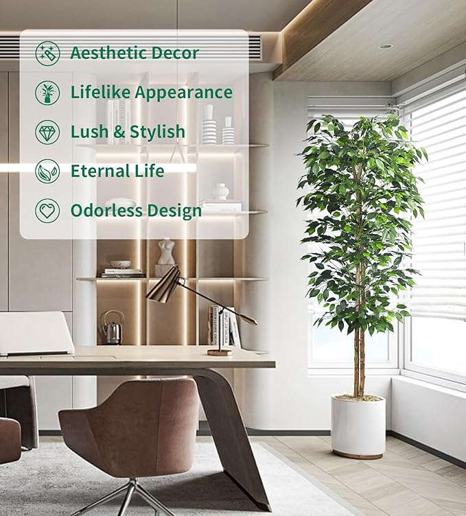 HAIHONG 2Packs 6FT Artificial Ficus Trees with Realistic Leaves and Natural Trunk, Faux Ficus Tree with Sturdy Plastic Nursery Pot, Fake Ficus Tree for Office Home Farmhouse for Indoor Outdoor Decor