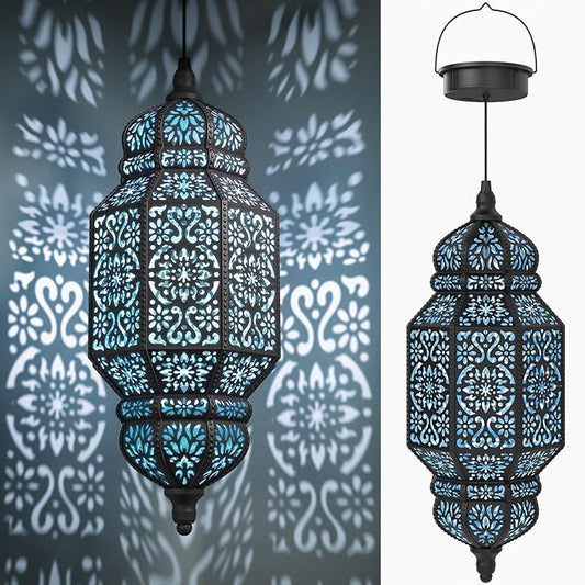 18 Inch High Large Hanging Solar Lights Outdoor Garden Decor, Decorative Waterproof Plastic Moroccan Solar Lantern Lamp, Outside Decorations for Patio Yard Porch Decor, Gardening Gifts for Women Mom