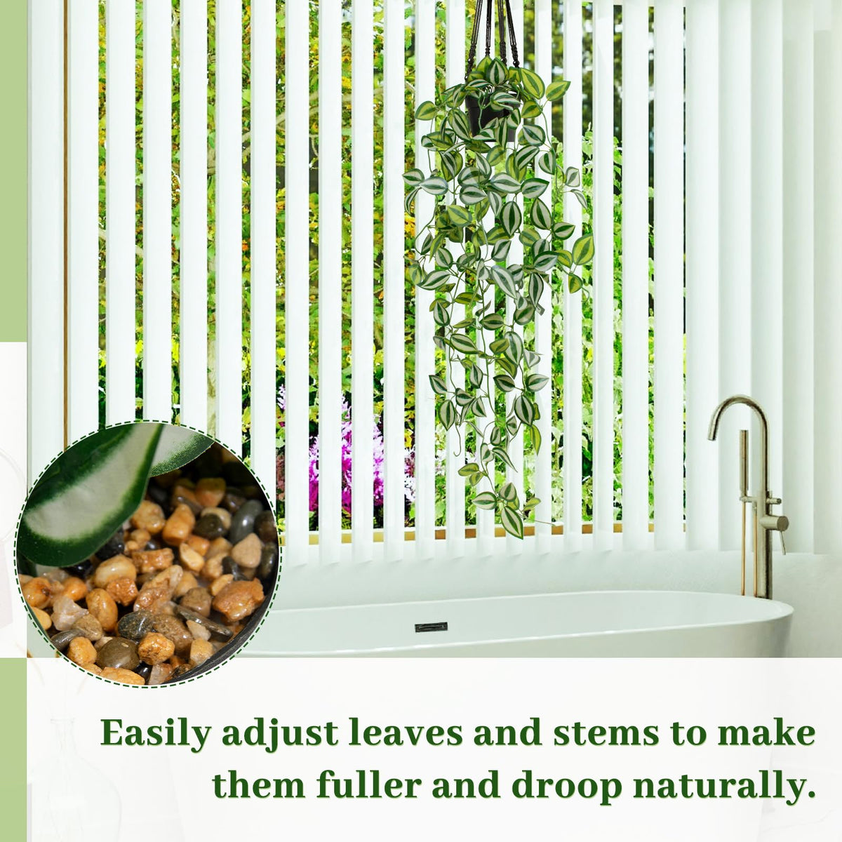 LUZOGA Artificial Plants Indoor Small Potted Hanging Vine plnat 39-in Long Fake Green Eyebrow Leaf Plant Faux Trailing Plant for Home Office Livingroom Desk Shelf Mantle Decoration (Black Pot)