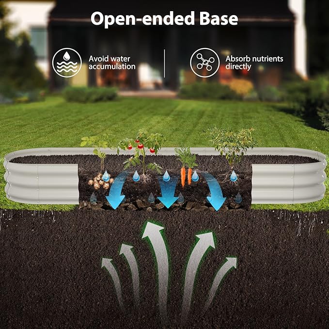 Raised Garden Bed Kit, 8x2x1 ft Galvanized Planter Box Outdoor, Oval Large Metal Raised Beds for Gardening Vegetables Flower Herb (Pearl White)