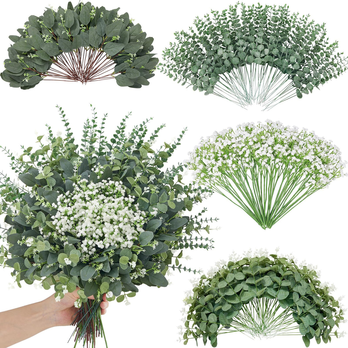 Faylifeway 240 Pcs Artificial Eucalyptus & Baby Breath Greenery Stems