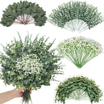 Faylifeway 240 Pcs Artificial Eucalyptus & Baby Breath Greenery Stems