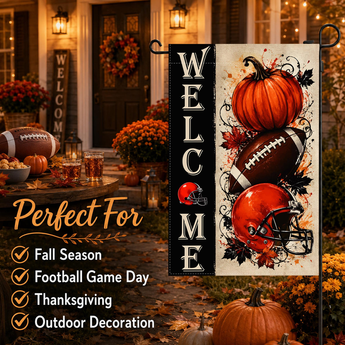 Fall Decor - Double Sided Fall Football Welcome Garden Flag
