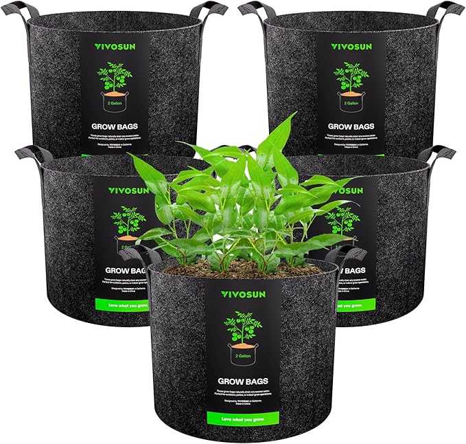 VIVOSUN 5-Pack 2 Gallon Grow Bags Heavy Duty Thickened Nonwoven Fabric Pots with Handles