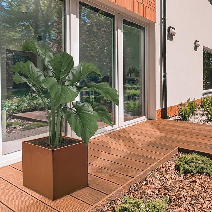 GZGNEEVL Corten Steel Planter Box Large Outdoor Planter Square Cube Planters Rustic Metal Garden Flower Pot 24 Inch Durable Antique Detached for Commercial Residential Patio Deck and Yard
