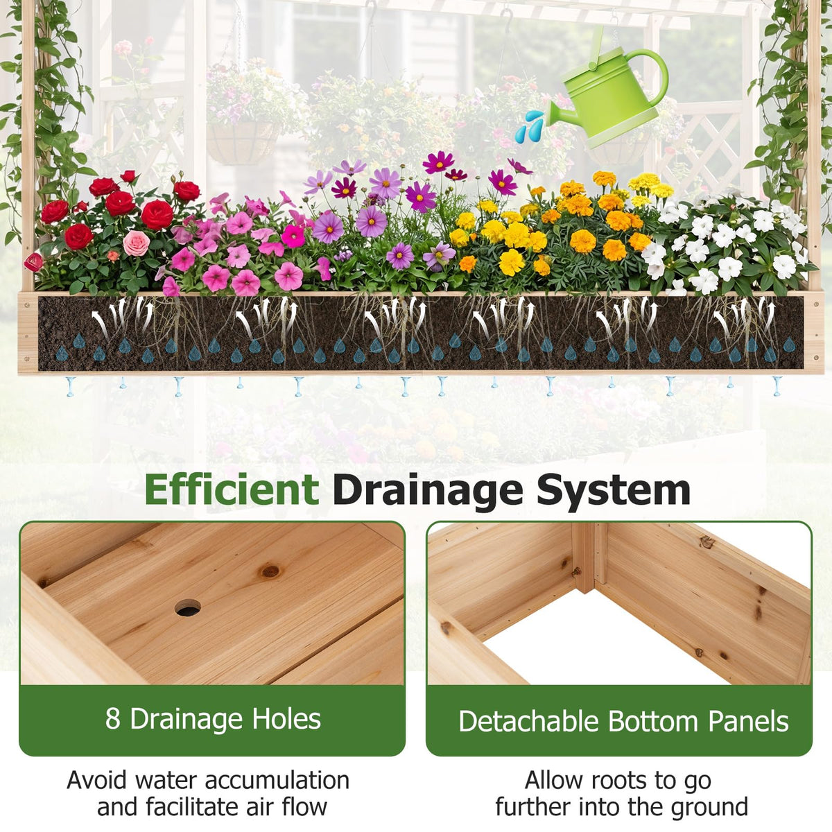 HAPPYGRILL 2 45" Raised Garden Bed with Trellis & Hanging Roof