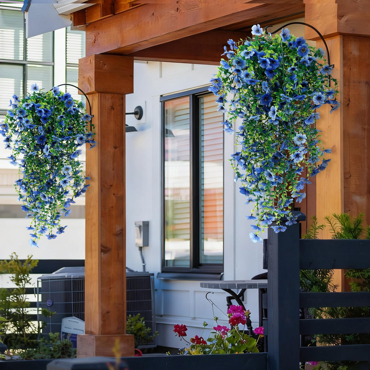 FineCheer 6 Pcs Fall Artificial Hanging Flowers Outdoor, Light Blue