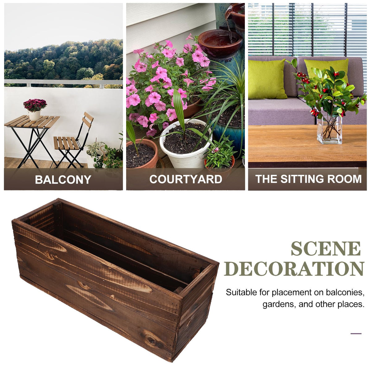 FOMIYES Wooden Window Succulent Planter Box for Outdoor Balcony Garden, Large Rectangular Herb Flower Pot 40x14x15cm, Anti-Corrosion Solid Wood Vegetable Plant Container
