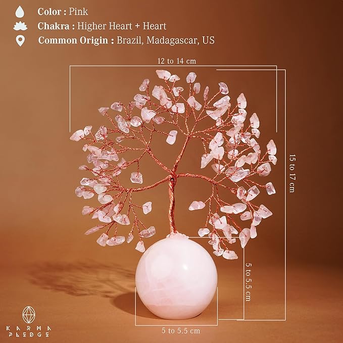 KARMAPLEDGE Rose Quartz Crystal Tree of Life Gifts for Women, Office Decor, Healing Crystal and Stones Chakra Tree for Positive Energy, Reiki Healing, Meditation, Good Luck, Spiritual, Birthday Gifts