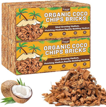 Legigo 4 Pack Coco Coir Chips for Plants- 4.4 LB 100% Organic Coconut Chips Brick Potting Mix with Low EC & PH Balance, Coconut Husk Substrate Coco Husk Mulch for Garden, Planting, Orchid and Soil Mix