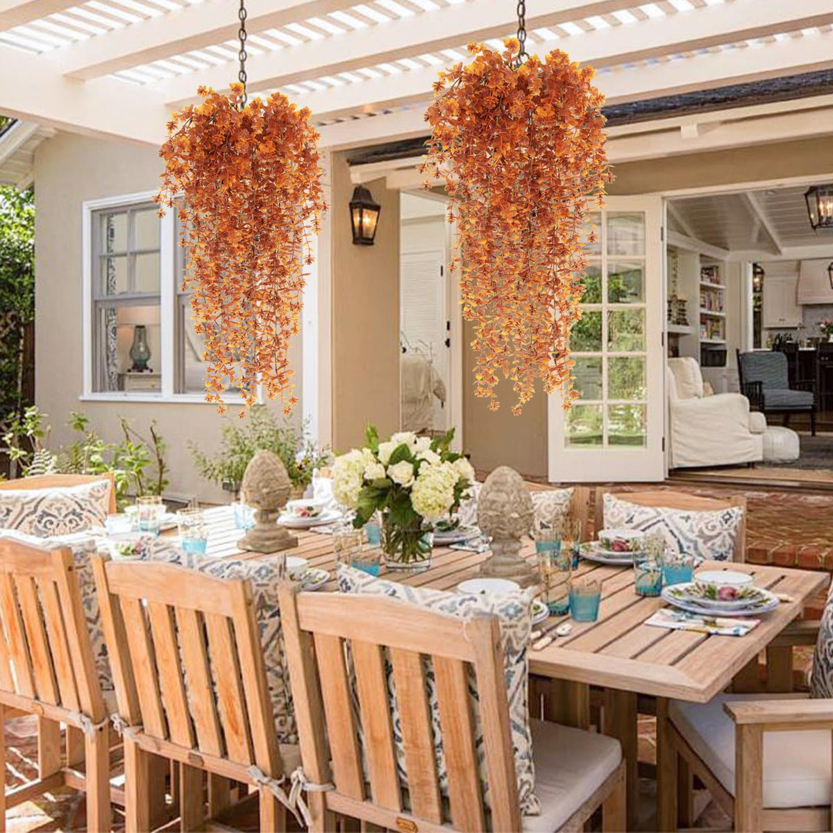 RECUTMS Fall Flower Artificial Brown Hanging Plant Outdoor Autumn Decor 3Pc