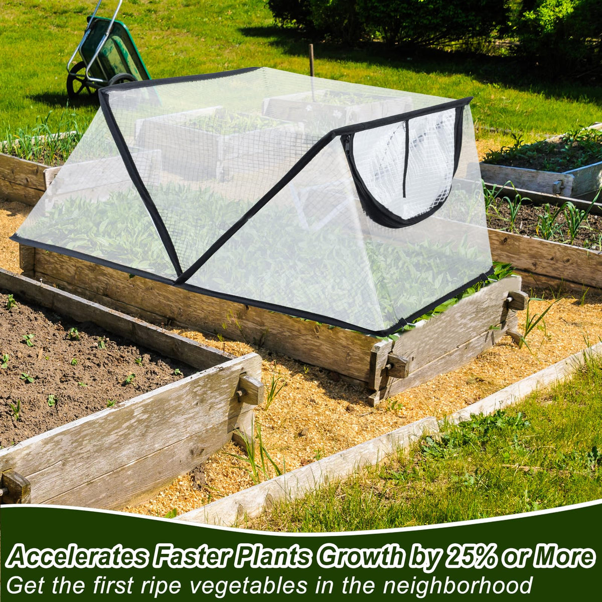 Garden Row Accelerator Plants Cover, Foldable Raised Garden Bed Cover with Zipper Door Waterproof Small Greenhouse Plant Cage Guard Protector for Vegetable Flower Fruits from Animals,31×13×14In