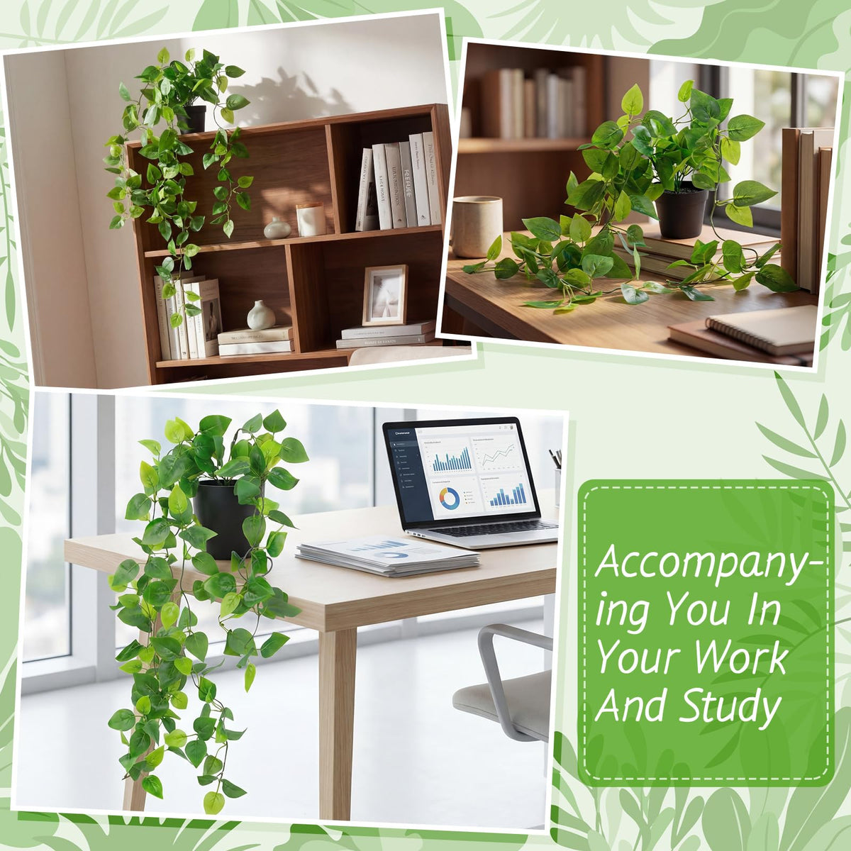 Rivvlive 4 Pack Fake Pothos Vines, 35" Fake Greenery Hanging Plants