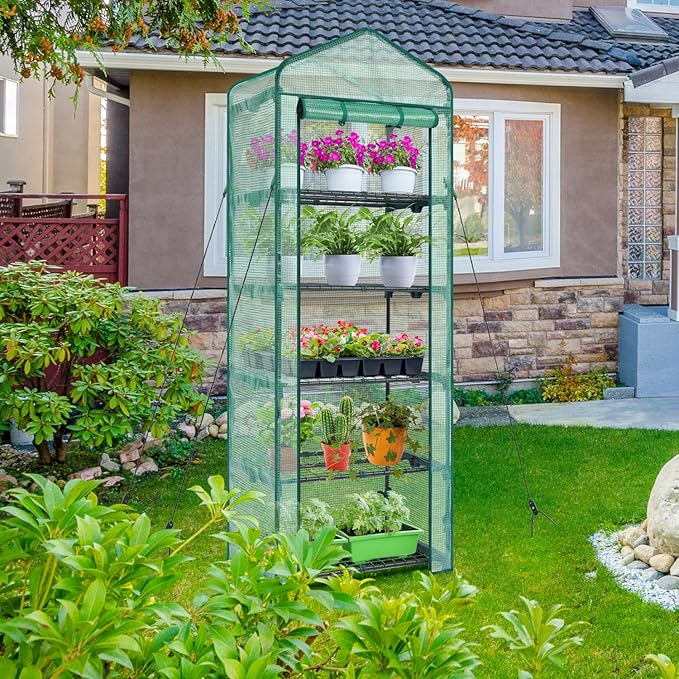 Mini Greenhouse for Indoor Outdoor: Ohuhu Small Plastic Plant Green House 5-Tier Rack Stand Portable Greenhouses with Durable PE Cover for Seedling, Ideal Gardening Gifts for Women Men