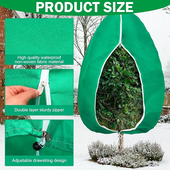 Vincreem 1 Pcs 10 x 10 ft Plant Covers Freeze Protection Extra Large Frost Cloth Plant Covers with Zipper Drawstring Winter Cold Weather Frost Blankets for Outdoor Palm Fruit Tree and Shrubs (Green)