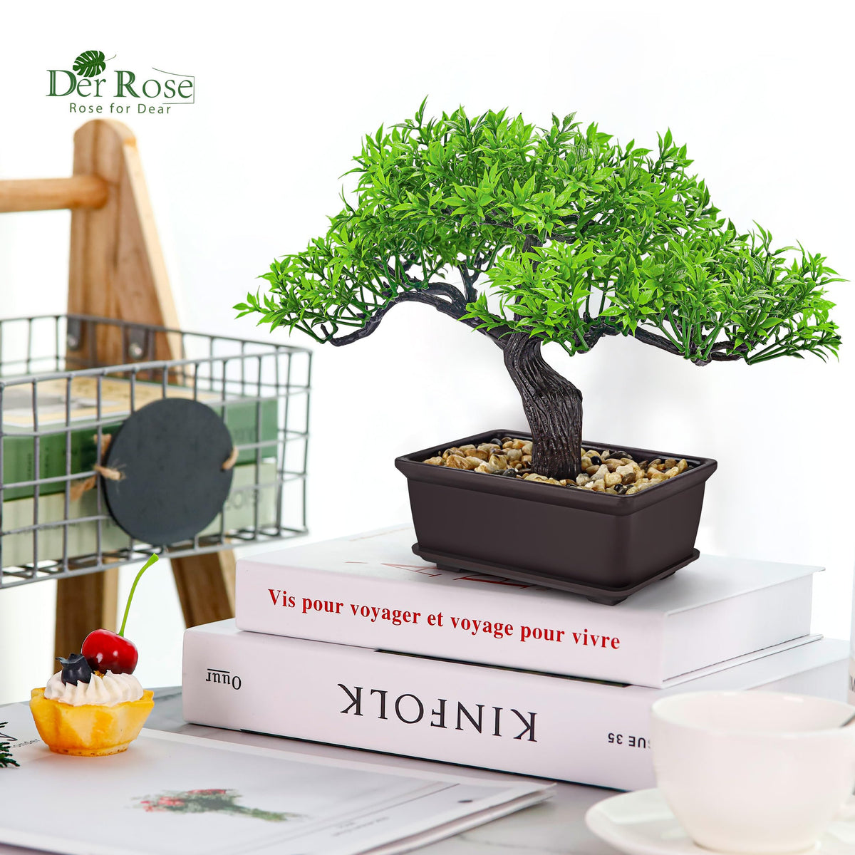 Der Rose Small Fake Bonsai Tree Ficus Decor Fake Plant for Shelf Desk Decor