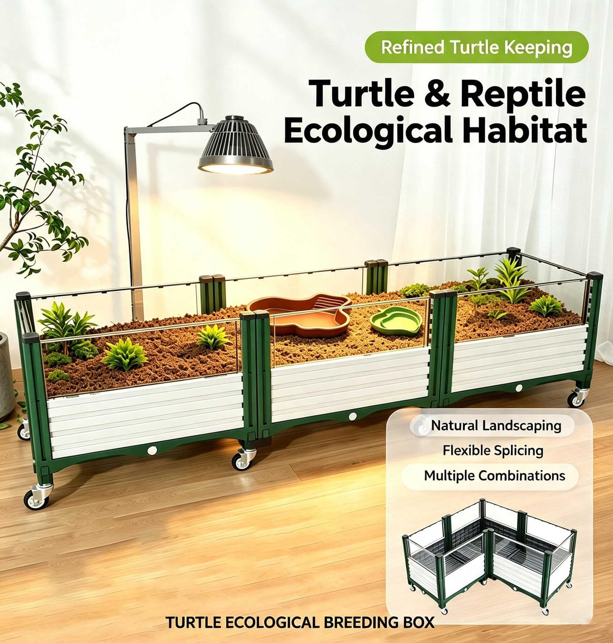 Modular Raised Garden Bed Turtle Enclosure, Large Rolling Reptile Habitat