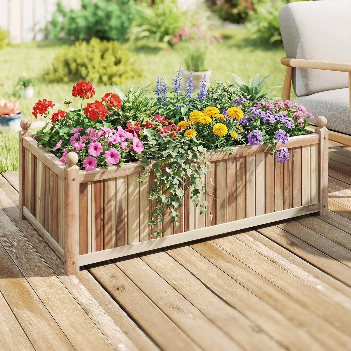 HAPPYGRILL 44”L x 23”W x 16”H Wooden Raised Garden Bed with Liner, Drainage