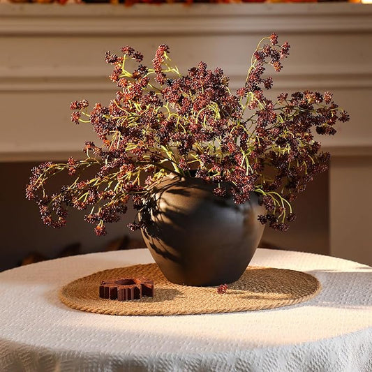 6 Pcs Plum Faux Berry Stems Artificial Dusty Sedum Berry Stems Picks Branches Faux Spray for DIY Holiday Farmhouse Home Mantel Harvest Decorations (16 Inch)
