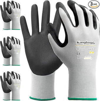 3-Paris Medium Work Gloves for Men and Women, Nitrile Coated Safety Protective Gloves with Grip, Ideal for Gardening, Warehouse, Mechanic, Light Duty Construction Work