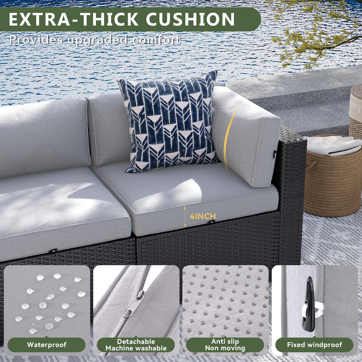 Aoxun 8 Piece Patio Furniture Set with 44” Fire Pit Table, Wicker Rattan Patio Sectional Sofa, Outdoor Furniture Set with Thickened Cushion, Light Gray