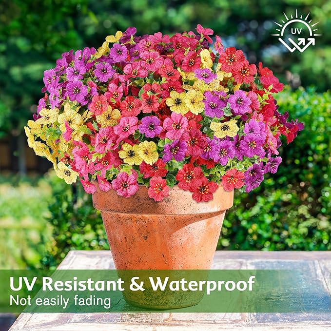 AGIRL 16 Bundles Artificial Flowers for Outdoor,No Fade Fake Plastic Flowers Faux Plants for Hanging Planters Decoration Indoor Outside Garden Porch Window Box Home Wedding