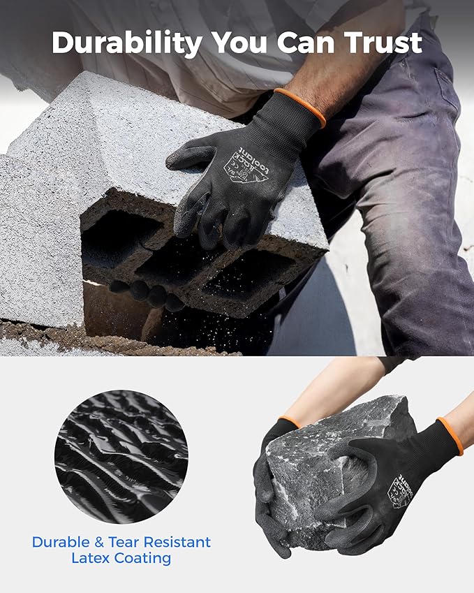 toolant Crinkle Latex Work Gloves Bulk, Rubber Coated Safety Work Gloves for Men and Women, 12 Pairs for Construction, Gardening, Warehouse (Black & Blue, Small)