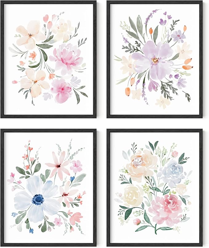 HAUS AND HUES Bouquet Set Art Print Set of 4 16x20 - Framed Black