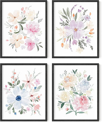 HAUS AND HUES Bouquet Set Art Print Set of 4 16x20 - Framed Black