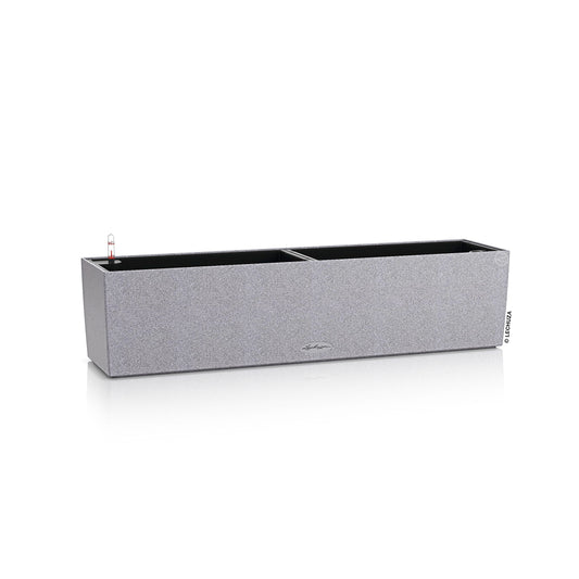 Lechuza BALCONERA Stone 80 Stone Grey, Self-Watering Window Box (Railing Planter), H7.5 L31.1 W7.5 in