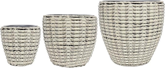 Alpine Corporation Indoor/Outdoor Rattan Raise Up Bed Planters with Removable Inserts, Aesthetic Lawn and Garden Decor, Gray - Set of 3 Sizes