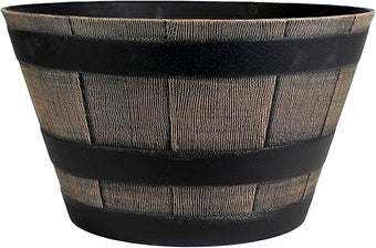 The HC Companies Whiskey Barrel Planter - Faux Wooden Finish Flower Planter Pot - Decorative Garden Pots - Indoor & Outdoor Resin Planters - Weather-Resistant Planting Pots (16" Dark Oak, Pack of 1)