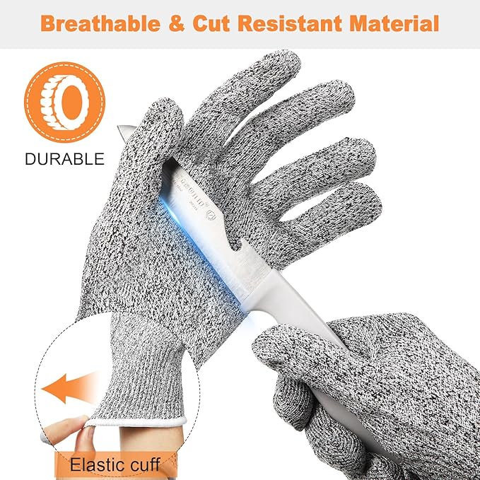 Xuhal 12 Pairs Cut Resistant Gloves Level 5 Protection Cutting Safety Kitchen Anti Cut Gloves for Kitchen (M)