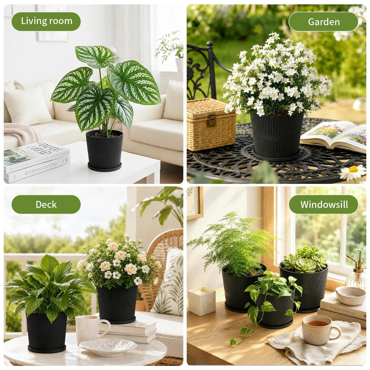 5 Plant Pots Indoor,4.8+5.5+6+6.5+7 In Flower Pots with Saucers & Drainage