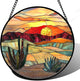 Stained Glass Window Hanging, Desert Scenery Lake Suncatcher for Doors Window Home Tan Tree Sun Catchers Decoration Mother's Day Birthday Gifts for Women, Men, and Mom 6.3 in
