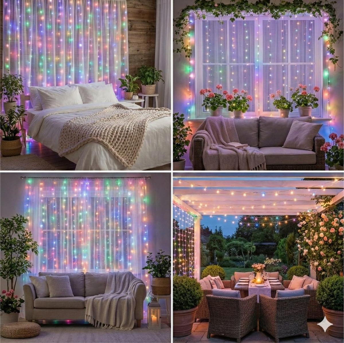 SINAMER Curtain String Light, 200LED 6.6x6.6ft, Remote & 8 Modes, USB